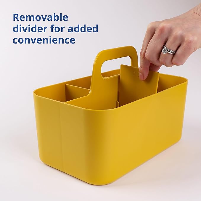 BLUE GINKGO Stackable Organizer Caddy – Korean-Made Portable Tote for Bathroom, Office, Crafts, or School Supplies (Rectangle, Yellow)