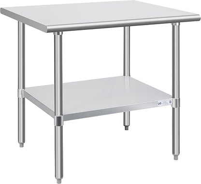 Hally Stainless Steel Table for Prep & Work 30 x 36 Inches, NSF Commercial Heavy Duty Table with Undershelf and Galvanized Legs for Restaurant, Home and Hotel