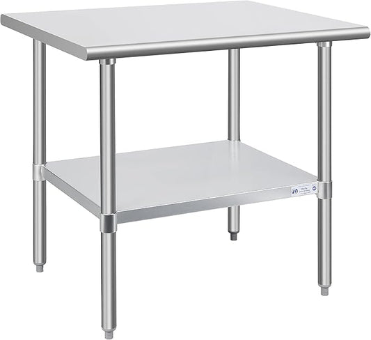 Hally Stainless Steel Table for Prep & Work 30 x 36 Inches, NSF Commercial Heavy Duty Table with Undershelf and Galvanized Legs for Restaurant, Home and Hotel