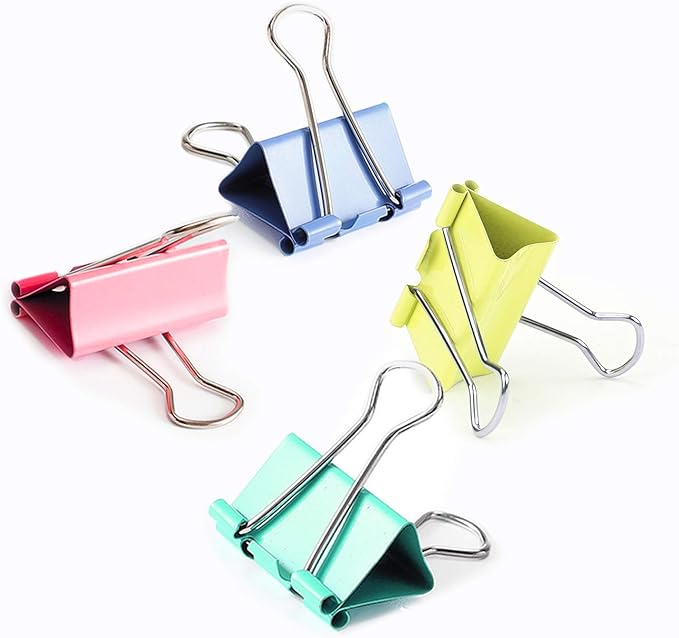Colorful Binder Clips, 24 Pack, 1.6 Inch, Colorful, Large Clips, Large Binder Clips, Paper Binder Clips, Binder Clips Large Size, Large Paper Clips, Office Clips, Great Binder Clips