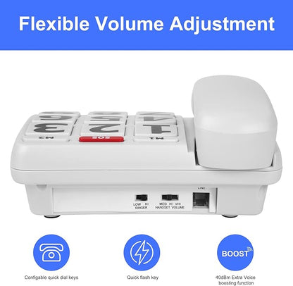 Large Key Wired Telephone, Adjustable Ringing Tone, and earpiece Volume, The earpiece can be Adjusted to Ultra-high Volume, which is Helpful for Those