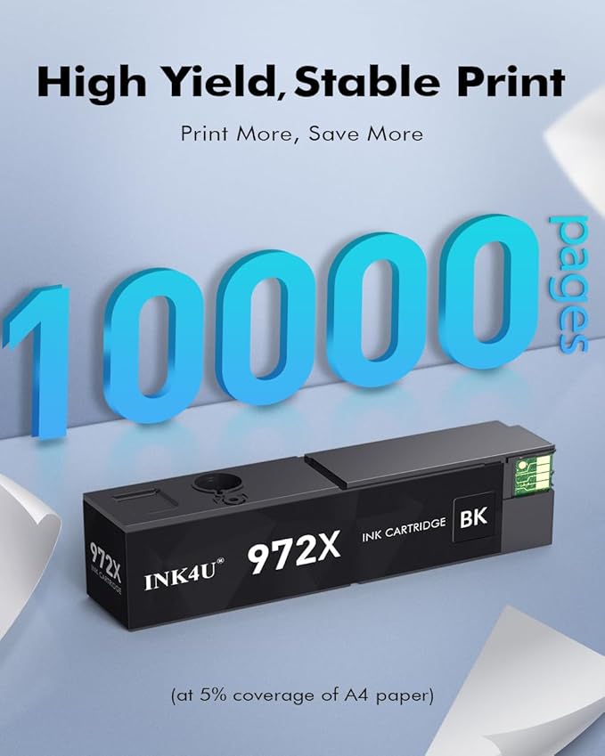 INK4U 972X Ink Cartridges Black High Yield Replacement for 972X 972A 972 Black Ink Cartridges for Color PageWide Pro 477dw Ink Cartridges 477dn 577dw 452dw 452dn 577z 552dw P55250dw Printer (1 Pack)