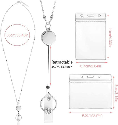 Lanyards for Id Badges 3 Pack Badge Lanyard with 6 Pcs Id Badge Holder Retractable Stainless Steel Teacher Lanyards Cruise Ship Lanyards for Girl Women (Black, Silver, Rose Gold)