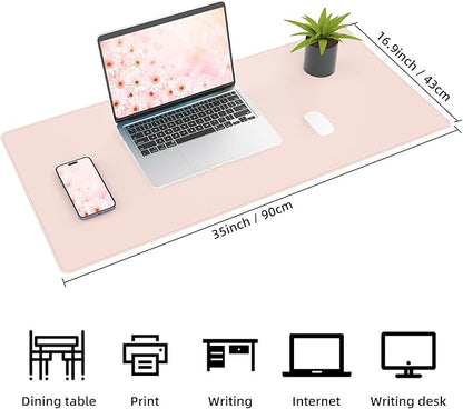 Leather Desk pad Protector, Large Desk mat with Natural Cork & PU Leather,Mouse pad,Non-Slip Office Desk Mat,Waterproof Desk Writing Pad for Office and Home (35in*17in, Rose Pink)