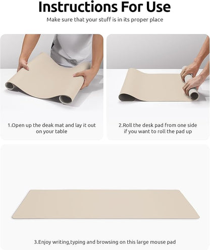 YSAGi Leather Desk Pad Protector, Large Mouse Pad, Non-Slip PU Leather Desk Blotter, Waterproof Writing Pad for Office and Home (31.5" x 15.8", Eggshell)