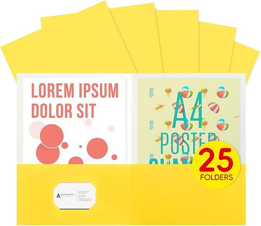 25Pcs Yollow Folders with Pockets -2 Pocket Folders,Pocket Folders for Documents,Cute Paper Folders for Filing Cabinet,School,Office,Resume Portfolio