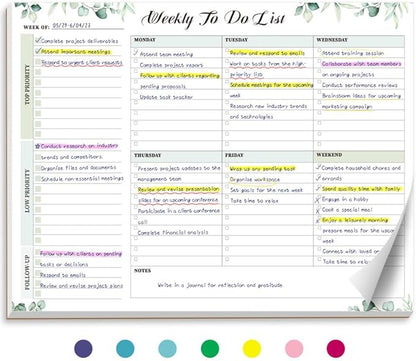 Weekly To Do List Notepad with 52 Tear Off Sheets（8.5"×11"）- Undated Weekly Desk Planner for Women & Man,Work and Home-Serene Green