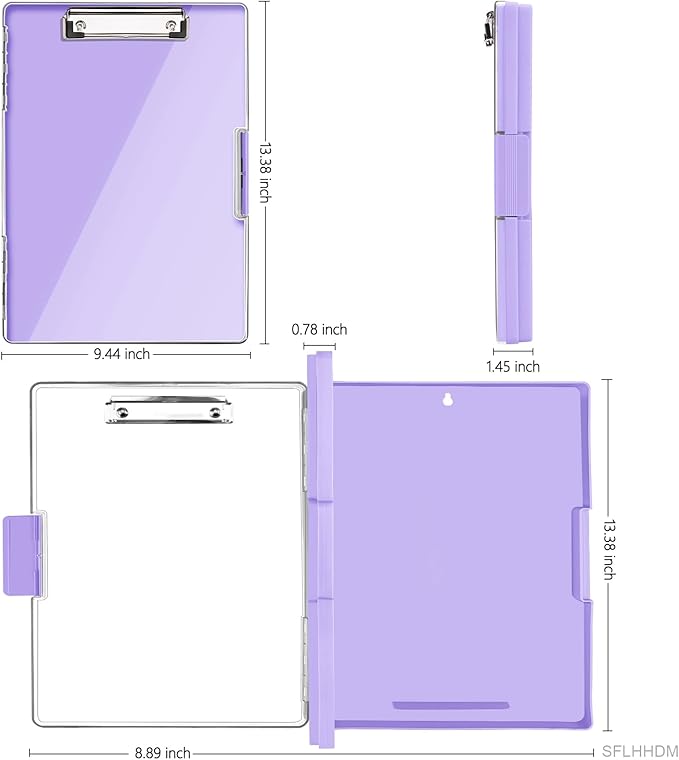Clipboard with Storage,Heavy Duty Clip Boards 8.5x11 with 2 Storage Case,Clear Visible Top Panel Storage Clipboards,Side Opening Clip Boards,Nursing Clipboard Folder Case for Office Supplies-Purple
