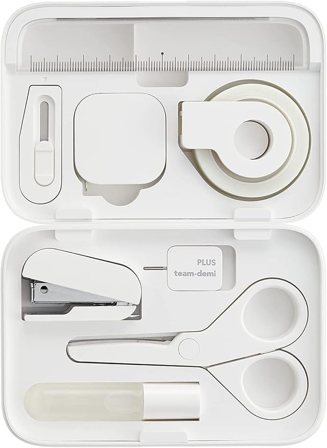 Plus Stationery Kit White (Scissors, stapler, tape, liquid glue, cutter, ruler, tape measure, pin for SIM card replacement) TD-001 30-210 With Original Stylus Ballpoint Touch Pen