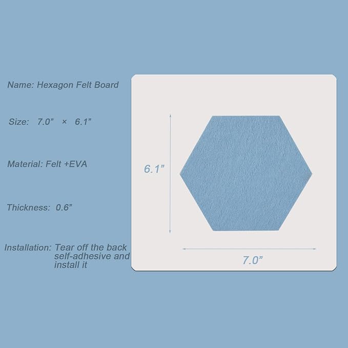 LAJAR 8 Pcs Hexagon Felt Bulletin Board Tiles, Self Adhesive Felt Pin Board Wall Tiles for Photos, Pictures, Memos (Cyanine)