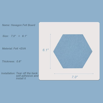 LAJAR 8 Pcs Hexagon Felt Bulletin Board Tiles, Self Adhesive Felt Pin Board Wall Tiles for Photos, Pictures, Memos (Cyanine)