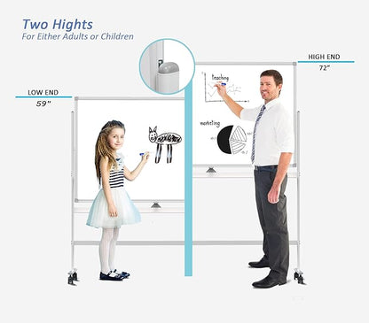 48" x 32" Adjustable Mobile Double-Sided Dry Erase Whiteboard Easel with Casters - Sturdy Reversible White Board for Offices, Schools, and Presentations