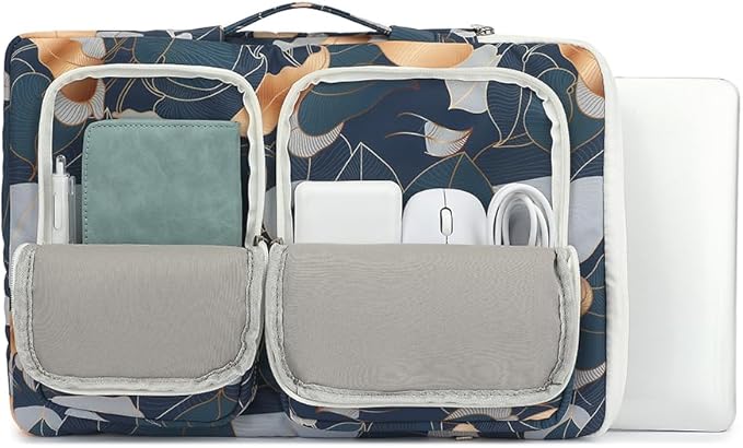 canvaslife 360° Protective Laptop Sleeve Case Bag with 4 Pockets for MacBook Pro 16 inch and 15 inch-15.6 inch Laptop (Blue leaf)