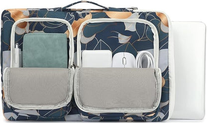 canvaslife 360° Protective Laptop Sleeve Case Bag with 3 Pockets for 14 inch Dell HP Lenovo Laptop and MacBook Pro 14 inch,Surface Laptop 14.4 inch (Blue leaf)