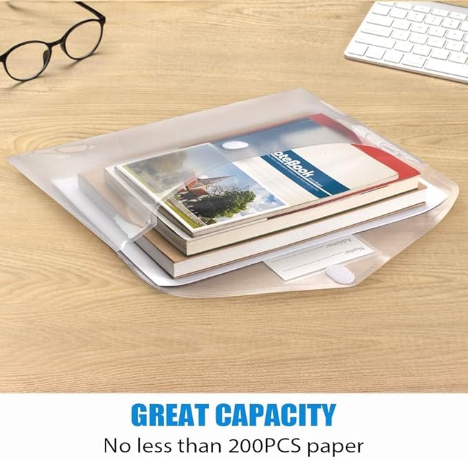 Sooez 50 Pack Plastic Envelopes Poly Envelopes, Clear Document Folders US Letter A4 Size File Envelopes with Label Pocket for School Home Work Office Organization, Clear