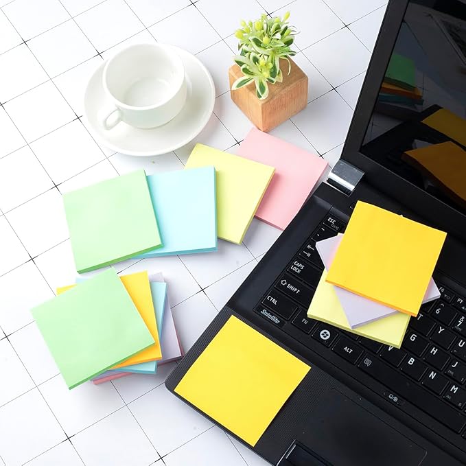 (12 Pack) Sticky Notes 3x3, Pastel Post Stickies Colorful Super Sticking Power Memo Pads, 6 Colors, Strong Adhesive