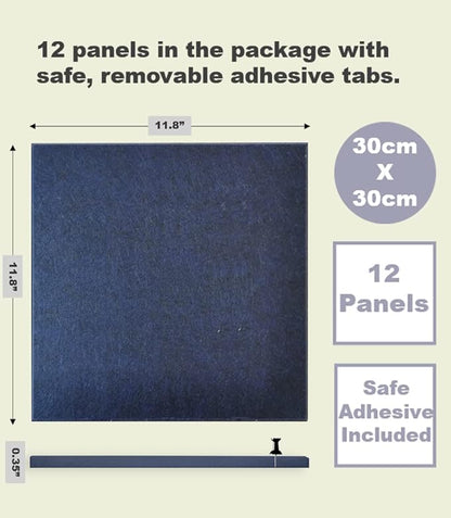 Large Office Cork Board Alternative - 47"x35" 12 Pack Felt Wall Tiles with Safe Removable Adhesive, Cork Boards for Walls Office Pin Board Tack Board Cork Board 48 x 36 – Dark Blue