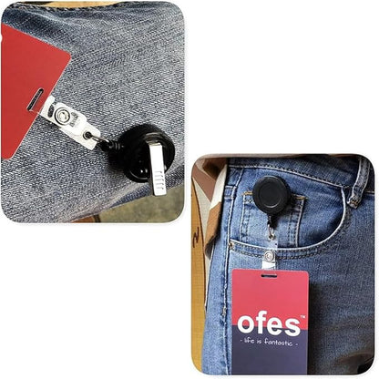 3 Pack Badge Holder Reel Clips, with 22'' Retractable Cord (Black)