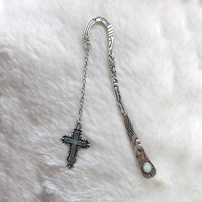Vintage Metal Cross Bookmark, Unique Glow in The Dark Bookmark Gift for Students, Teachers, Book Lovers, Bookworms (Antique Silver Cross)