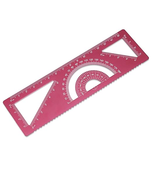 4-in-1 Geometry Set, Metal Math Ruler Kit- Aluminium Protractor, 2 Precision Triangles, Straight Edge Rule - Multifunctional Drafting& Measuring Small Ruler for Kids School - 6 in, Red