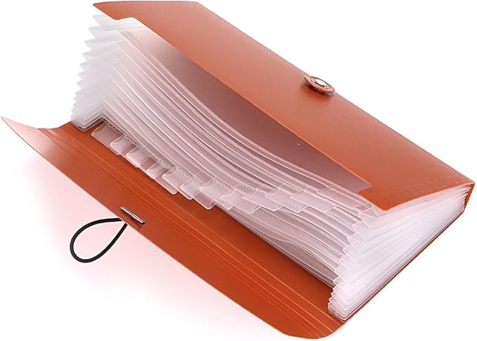 BTSKY Expanding File Folder -13 Pockets Small Accordion File Folder Expandable Card Ticket Holder File Storage Folder Check Bill File Folder Plastic Business Document Organizer Wallet Case, Brown