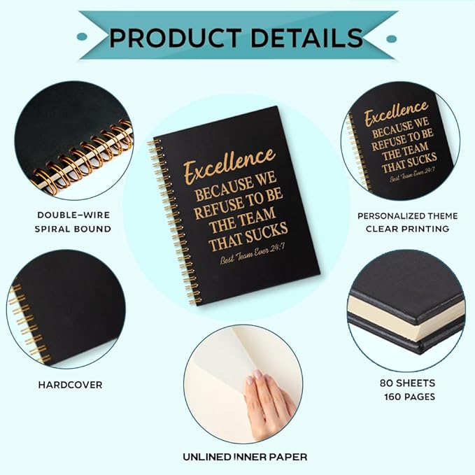 Excellence 160 Blank Pages Spiral Notebook, Employee Appreciation Gifts, Teamwork Gifts for Staff, Team Gifts for Coworkers, Leadership Gifts Team Member Gifts for Colleagues