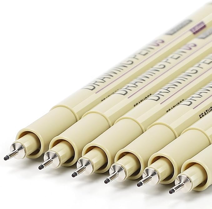 Muchcute 05 Fine Point Writing Pens: 6 Black 0.45mm Thin Micron Pen 05 No Bleed Bible Journaling Study Supplies Annotation Smooth Waterproof Micro Line Needle Tip Fineliner Gel Felt Ink Markers Stuff
