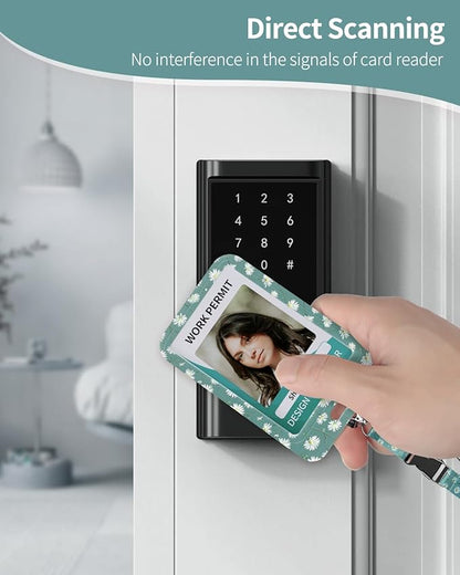 Uniclife Floral Sliding Badge Holder White Daisy Plastic Case with Retractable Badge Reel Carabiner Clip & Detachable Lanyard Strap Fashionable Vertical Card Protector for Women Nurse Teacher Student