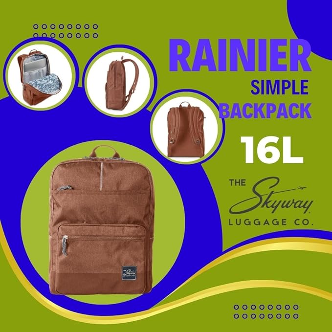 Skyway Luggage Rainier Simple Backpack, Eco-Friendly Made of 100% rPET Travel Laptop Bag for Women & Men, Flight Approved Carry On Bag, 16L, Moab Red