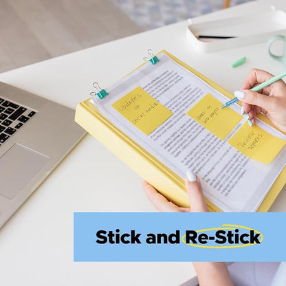 Post-it 100% Recycled Paper Super Sticky Notes, Canary Yellow, 3 in. x 3 in., 12 Sticky Note Pads, 70 Sheets per Pad, School Supplies and Office Products