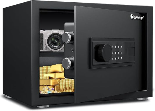 Kavey Home Safe with Backlit Touch Screen Keypad, Dual Alarm System, Fireproof, Mute Function, LED Light for Money Documents