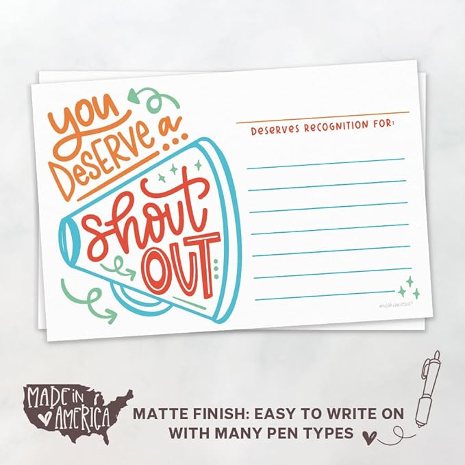 Positive Shout Out Cards For Teachers, Students, Employees, Office Staff - Kudos Appreciation and Recognition Reward Cards For School or Work Bulletin Board (50 Count)