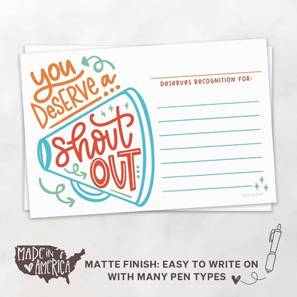 Positive Shout Out Cards For Teachers, Students, Employees, Office Staff - Kudos Appreciation and Recognition Reward Cards For School or Work Bulletin Board (50 Count)