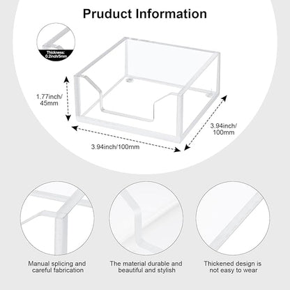 Clear Acrylic Sticky Note Holder Desk Organizer, 3.94" x 3.94" x 1.77" Memo Dispenser for Office Home School Post Bank Accessories(DP005)
