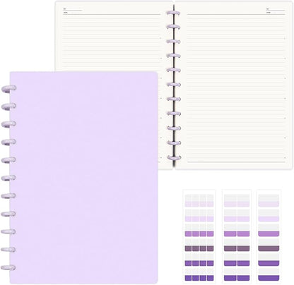 Discbound Notebook, 8-Disc Disbound Planner with Removable Pages, 180 Pages Spiral Notebook, Poly Cover Discbound Planner for Work, Travel, Note Taking(With Index Sticker),Purple,A4