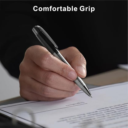 Cambond Metal Pens - Bulk Black Pens with 6 Refills (Silver with Black), 1.0 mm Medium Point for Journaling, Gifting, Business, Men, Police, Flight Attendants