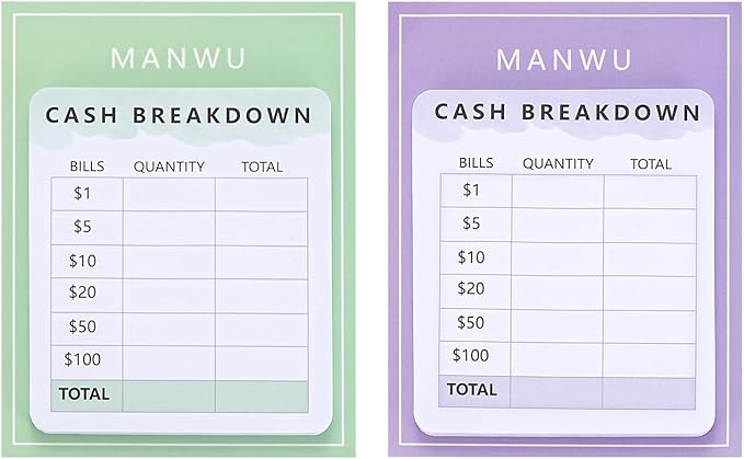 MANWU 2pcs Cash Breakdown Teller Sticky Note Tracker Memo Pad for Budget Planner Journey,Bank Teller Slip Notepad Cash Envelope System Accessory Cash withdraws for budgeting Savings Challenge