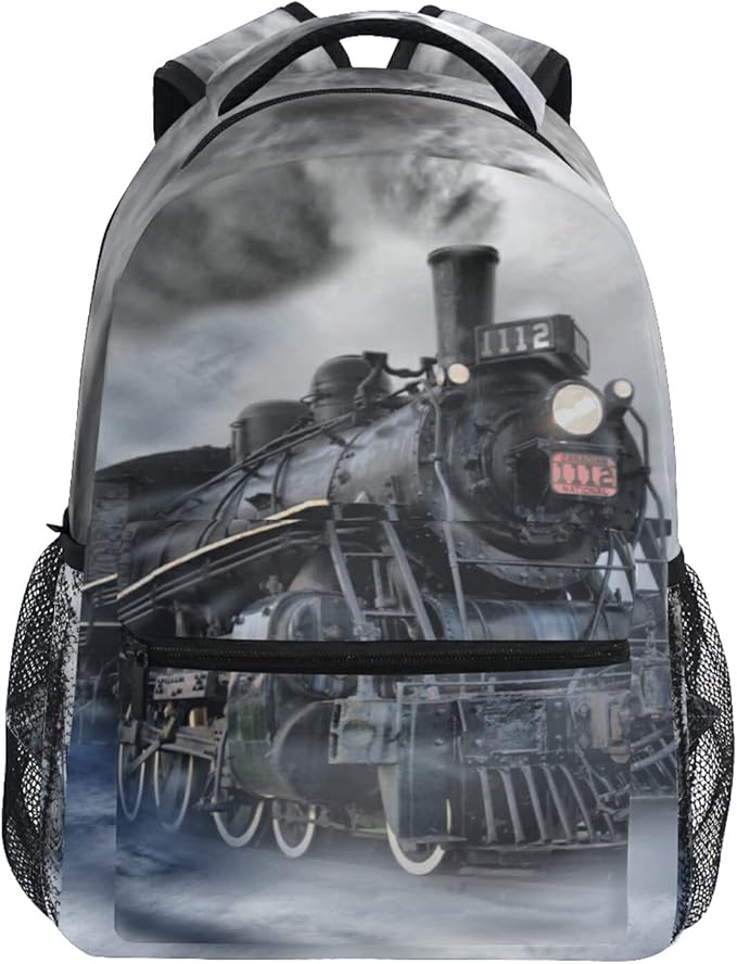AUUXVA Vintage Locomotive Train School Backpack for Girls Boys Kids Laptop Backpack Travel Camping Daypack
