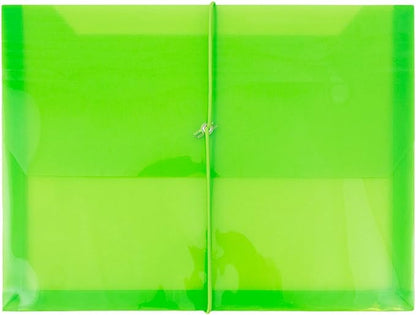 JAM PAPER Plastic Expansion Envelopes with Elastic Band Closure - Letter Booklet - 9 3/4 x 13 with 2.5 Inch Expansion - Lime Green - 12/Pack
