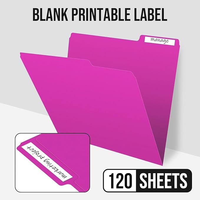 File Folders,IntoJoy 120 Pack Colored File Folder Letter Size, 1/3 Cut Tab Filing Folders for Office School Business File Document Organization,Pink