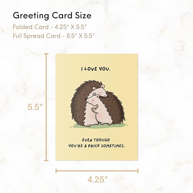 ALY LOU Cute Anniversary Card, Birthday Card for Her Him/Girlfriend Wife/Husband Boyfriend, Friendship Thank You Kawaii Greeting Card (I love you. Even though you’re a prick sometimes.)