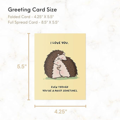 ALY LOU Cute Anniversary Card, Birthday Card for Her Him/Girlfriend Wife/Husband Boyfriend, Friendship Thank You Kawaii Greeting Card (I love you. Even though you’re a prick sometimes.)