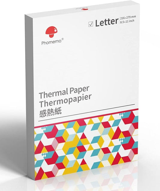 Phomemo US Letter Thermal Printer Paper, Advanced Thermal Printing, Phomemo Thermal Paper Compatible with COLORWING M08F-Letter, M832, M834, MT800/MT800Q Portable Printer, 8.5" x 11", 200 Sheets