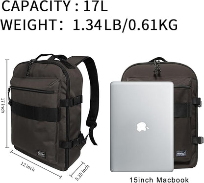 Travel Backpack 17L Lightweight Casual Small Carry-on Daypack 15-inch Laptop Notebook, Underseat Overnight Weekender, Khaki Green