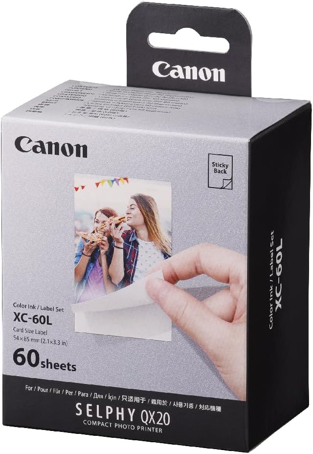 Canon XC-60L Color Ink/Paper Set for SELPHY QX20 Photo Printer, 60 Sheets