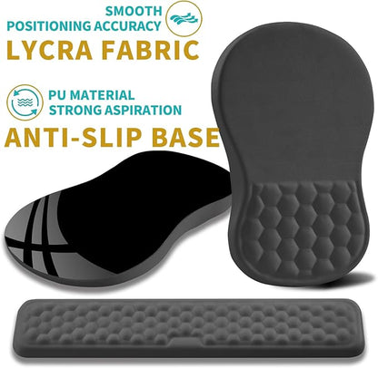 Hokafenle 2 in 1 Ergonomic Mouse Pad Wrist Support & Wrist Rest for Computer Keyboard Set, with Relieve Carpal Tunnel Pain Massage Bulge and Full Memory Gel Design (2In1 Set, Dark Gray)
