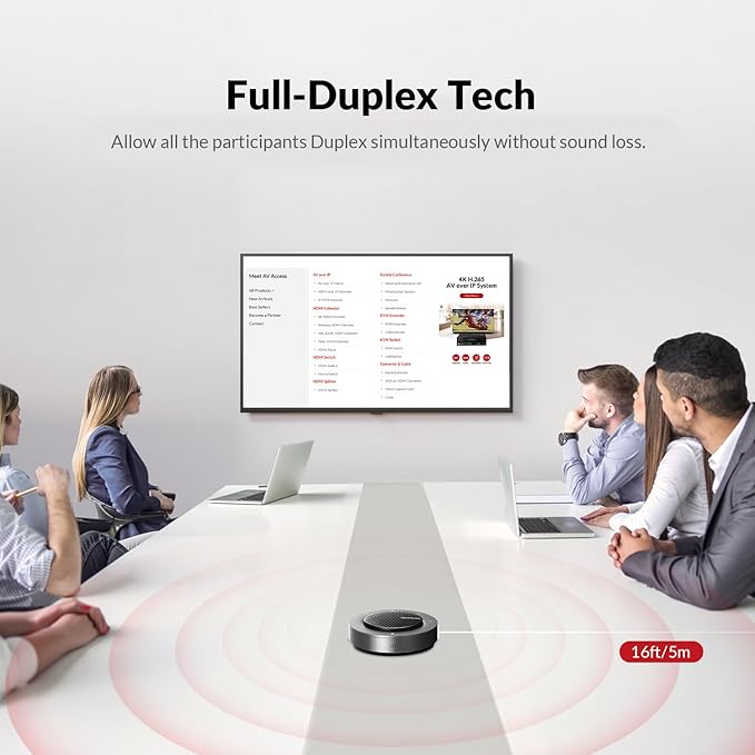 Conference Speakerphone, Daisy Chain up to 9 Speakerphones for 50 People, USB & Bluetooth Speaker with 4 Mics AI Noise Cancellation 360° Voice Pickup for Zoom,Teams,Conference Call Large Meeting Room