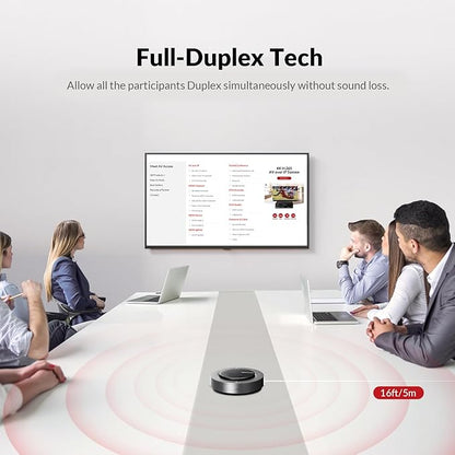 Conference Speakerphone, Daisy Chain up to 9 Speakerphones for 50 People, USB & Bluetooth Speaker with 4 Mics AI Noise Cancellation 360° Voice Pickup for Zoom,Teams,Conference Call Large Meeting Room