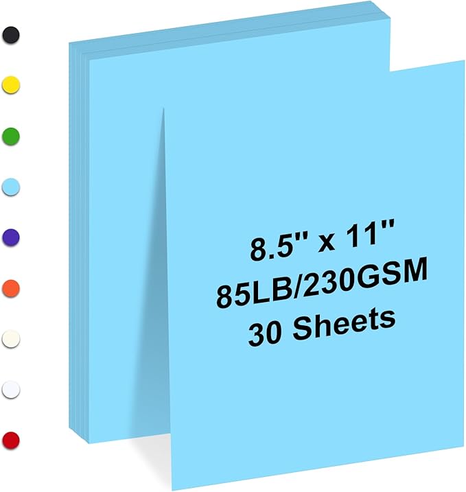 Cardstock 8.5" x 11 ",Cardstock Paper 85 lb/230 gsm,Blue Card Stock for Printer,Drawing,Gift tags,Invitations, Cards etc (Light blue, 30 Sheets)