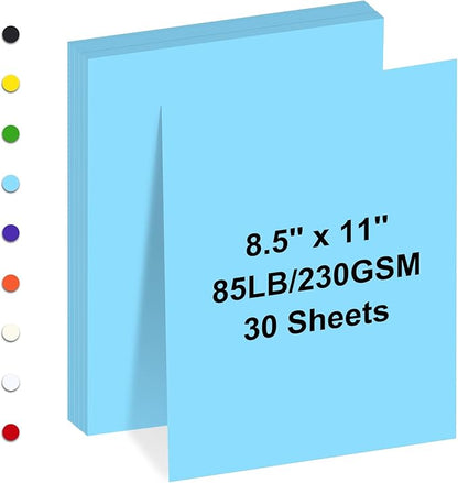 Cardstock 8.5" x 11 ",Cardstock Paper 85 lb/230 gsm,Blue Card Stock for Printer,Drawing,Gift tags,Invitations, Cards etc (Light blue, 30 Sheets)
